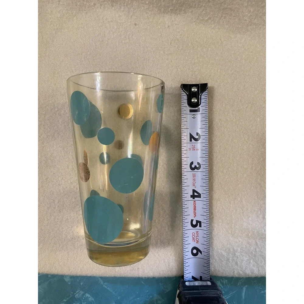 MCM Turquoise Blue & Gold Dot Glass Retro Vintage 5 1/4